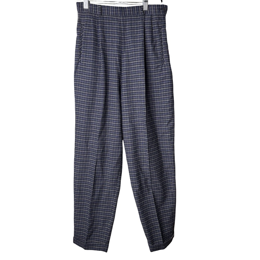 Chaus Petites Womens Size 10 Blue Gray Houndstooth Pleated Dress Pants Vintage
